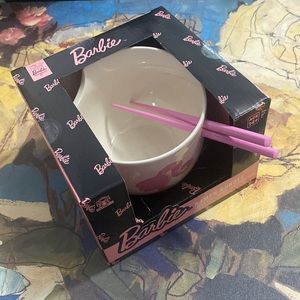 Barbie Ceramic Ramen Noodle Bowl Spoon & Chopsticks